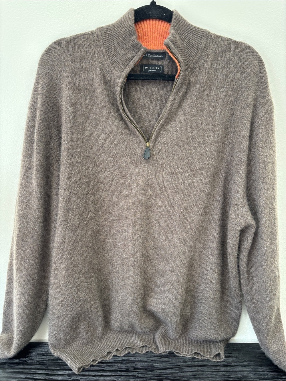Belk Brown cashmere sweater Orange Inner collar men’s large Fall
